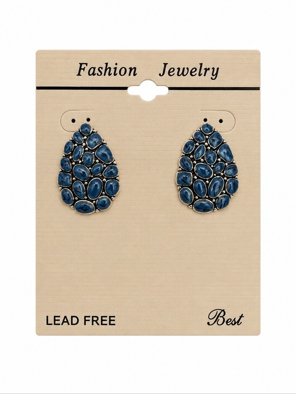 Vtg BEST Blue Mosaic Teardrop Post Earrings